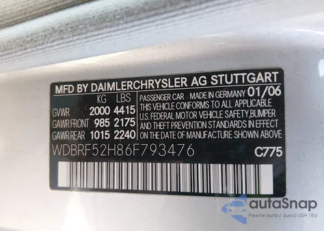 2006 Mercedes-Benz C 230 Sport from USA, damaged, VIN WDBRF52H86F793476